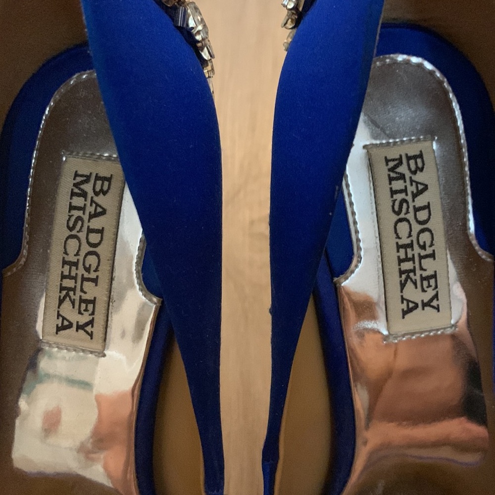 Badgley Mischka Kiara Embellished Peep Toe Pump- Blue (8) - Picture 4 of 8